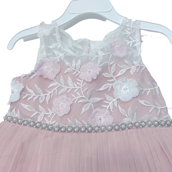 Rare Editions Embroidered Pleated Dress | Blush Pink | Size 2T - Picture 2 of 4